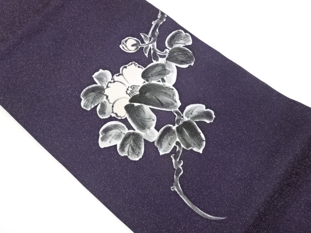 Hand-painted Nagoya obi with floral leaf pattern